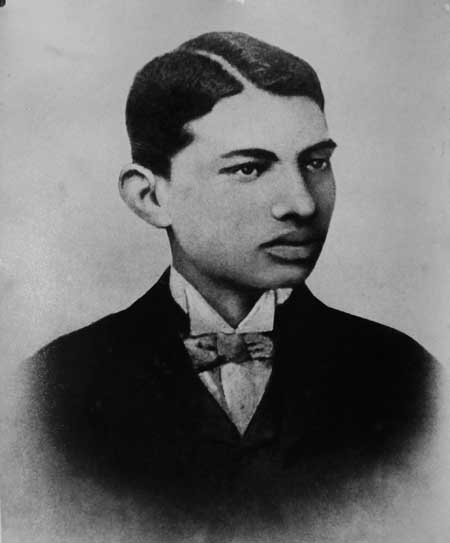 Gandhiji as a law student in London. Gandhiji was nearly 19 when he went to England for passing the Bar Examination in 1888.jpg
